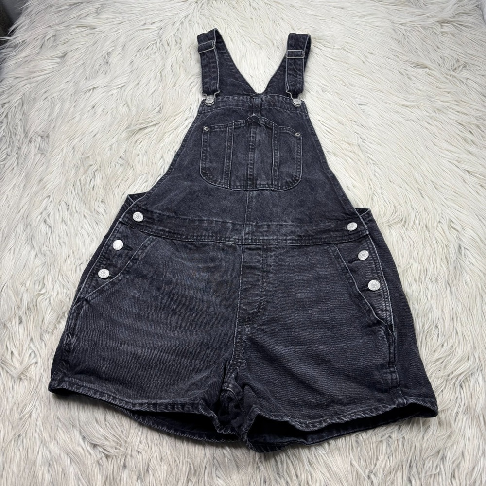 Old Navy Women's M Black Wash Denim Short Overalls Shortalls Dungeree